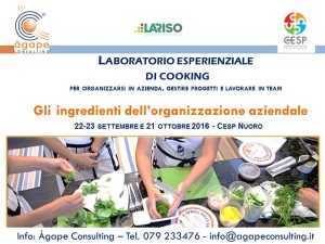 Locandina laboratorio esperienziale di cooking sull'organizzazione aziendale 